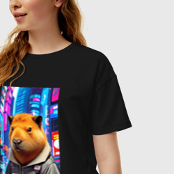 Женская футболка хлопок Oversize Cool capybara - urban style - neural network - фото 2