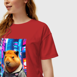 Женская футболка хлопок Oversize Cool capybara - urban style - neural network - фото 2
