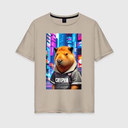 Женская футболка хлопок Oversize Cool capybara - urban style - neural network