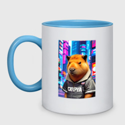 Кружка двухцветная Cool capybara - urban style - neural network