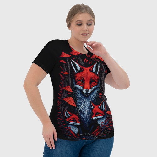 Женская футболка 3D Красный лис и грибы, цвет 3D печать - фото 6