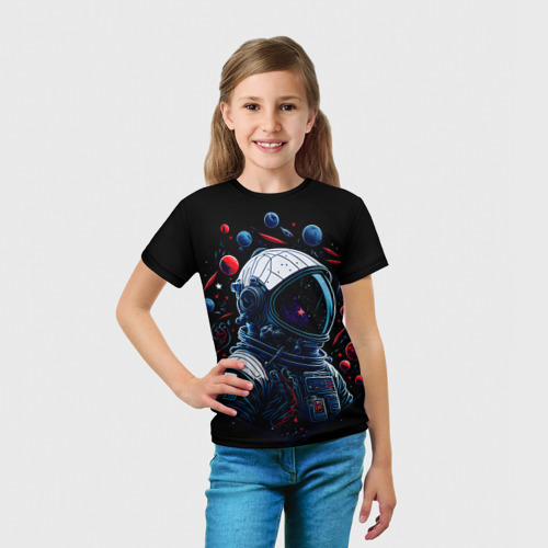 Детская футболка 3D Российский астронавт - планеты, цвет 3D печать - фото 5