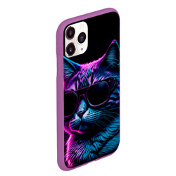 Чехол для iPhone 11 Pro Max матовый Неоновый котик в очках - фото 2