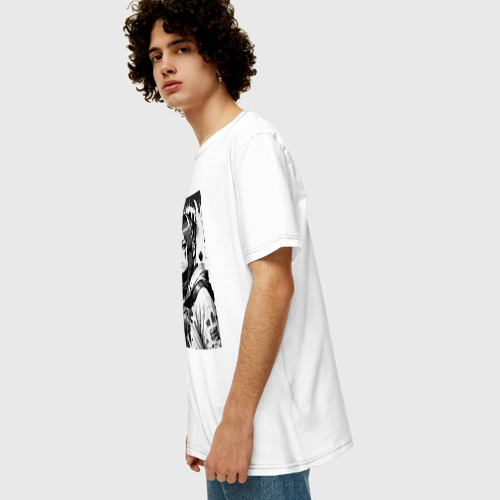 Мужская футболка хлопок Oversize с принтом Крутая деваха - аниме - нейросеть, вид сбоку #3