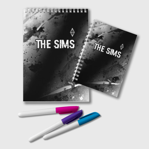 Блокнот The Sims glitch на темном фоне: символ сверху, цвет крупная клетка