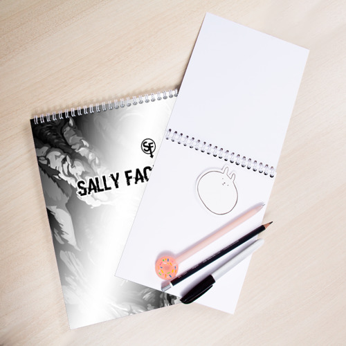 Скетчбук Sally Face glitch на светлом фоне: символ сверху, цвет белый - фото 3