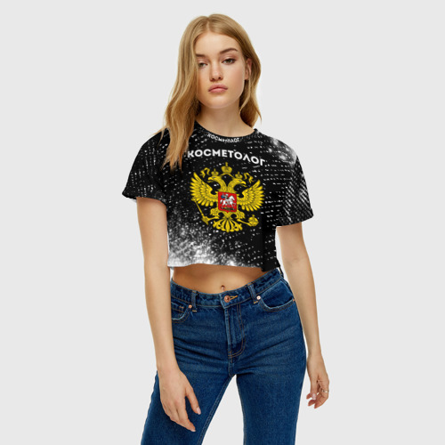 Женская футболка Crop-top 3D Косметолог из России и герб РФ, цвет 3D печать - фото 4