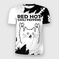 Мужская футболка 3D Slim Red Hot Chili Peppers рок кот на светлом фоне