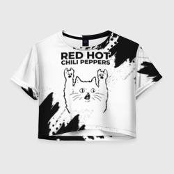 Женская футболка Crop-top 3D Red Hot Chili Peppers рок кот на светлом фоне