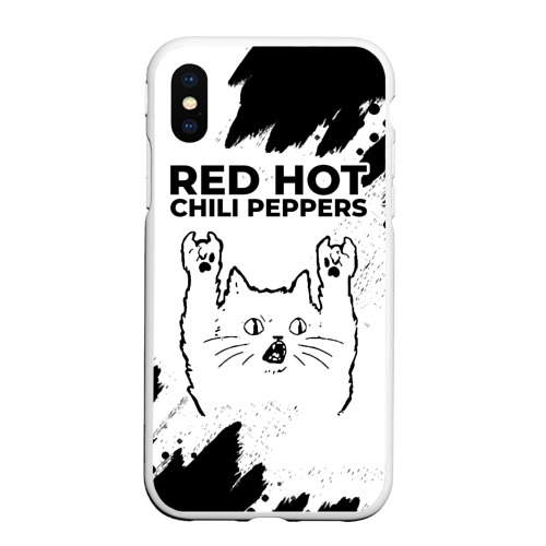 Чехол для iPhone XS Max матовый Red Hot Chili Peppers рок кот на светлом фоне