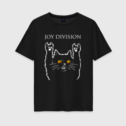 Женская футболка хлопок Oversize Joy Division rock cat