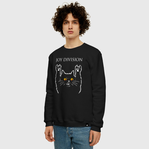 Мужской свитшот хлопок Joy Division rock cat, цвет черный - фото 3