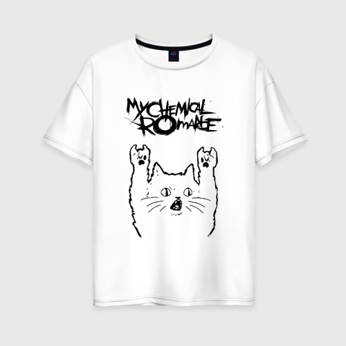 Женская футболка оверсайз из хлопка с принтом My Chemical Romance - rock cat, вид спереди №1