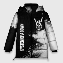 Женская зимняя куртка Oversize System of a Down и рок символ на темном фоне