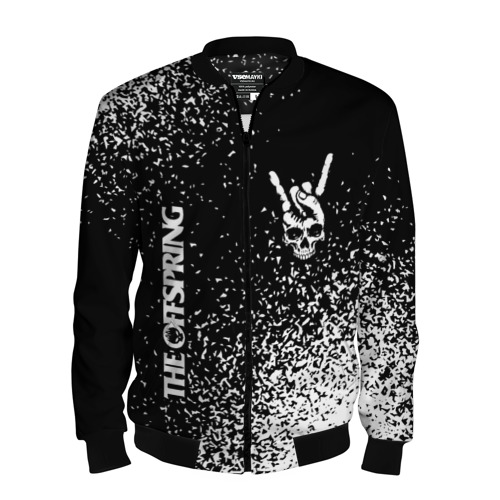 Мужской бомбер 3D The Offspring и рок символ на темном фоне, цвет черный