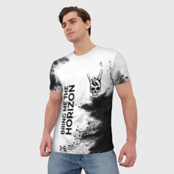 Мужская футболка 3D Bring Me the Horizon и рок символ на светлом фоне - фото 2