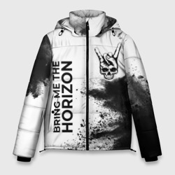 Мужская зимняя куртка 3D Bring Me the Horizon и рок символ на светлом фоне