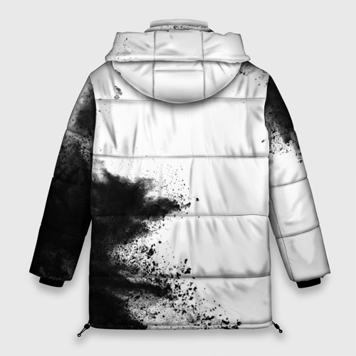 Женская зимняя куртка 3D с принтом Bring Me the Horizon и рок символ на светлом фоне, вид сзади #1