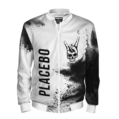 Мужской бомбер 3D Placebo и рок символ на светлом фоне, цвет белый