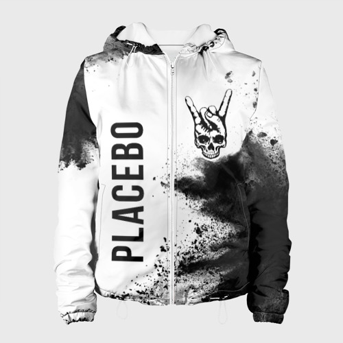 Женская куртка 3D с принтом Placebo и рок символ на светлом фоне, вид спереди #2