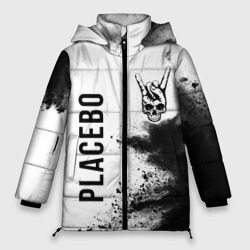 Женская зимняя куртка Oversize Placebo и рок символ на светлом фоне