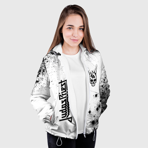 Женская куртка 3D Judas Priest и рок символ на светлом фоне, цвет белый - фото 4