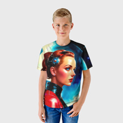 Детская футболка 3D Девушка связист в космосе - пинап - фото 2