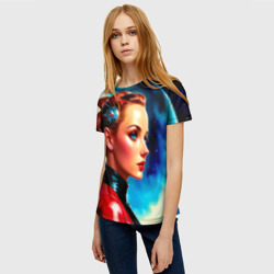 Женская футболка 3D Девушка связист в космосе - пинап - фото 2