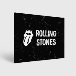 Холст прямоугольный Rolling Stones glitch на темном фоне: надпись и символ