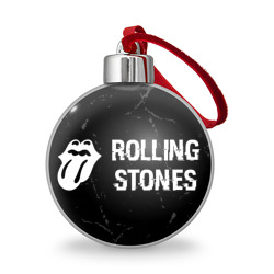 Ёлочный шар Rolling Stones glitch на темном фоне: надпись и символ