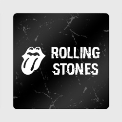 Магнит виниловый Квадрат Rolling Stones glitch на темном фоне: надпись и символ