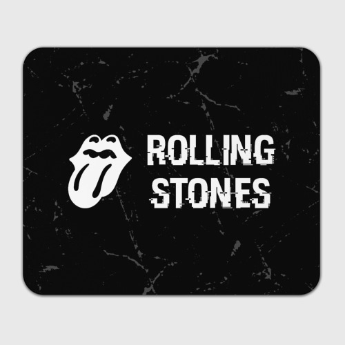 Прямоугольный коврик для мышки Rolling Stones glitch на темном фоне: надпись и символ