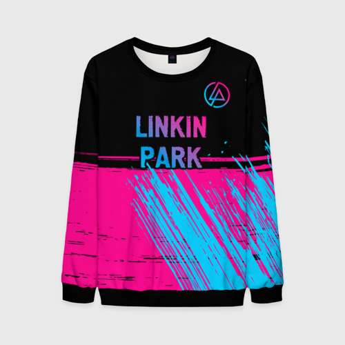 Мужской свитшот 3D Linkin Park - neon gradient: символ сверху, цвет черный