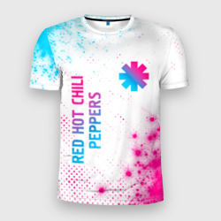 Мужская футболка 3D Slim Red Hot Chili Peppers neon gradient style: надпись, символ