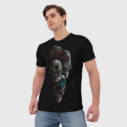 Мужская футболка 3D Четыре черепа с цветами - фото 2