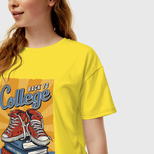 Женская футболка хлопок Oversize Back to college, цвет желтый - фото 3