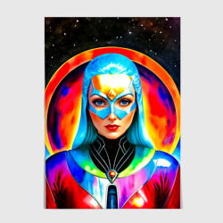 Постер Девушка биоробот в космосе - синеволосая инопланетянка