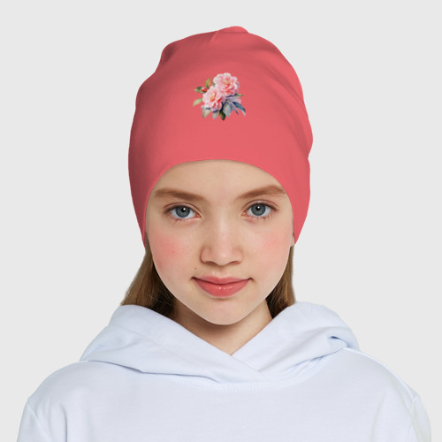 Детская шапка демисезонная Цветок камелия акварель, цвет коралловый - фото 5