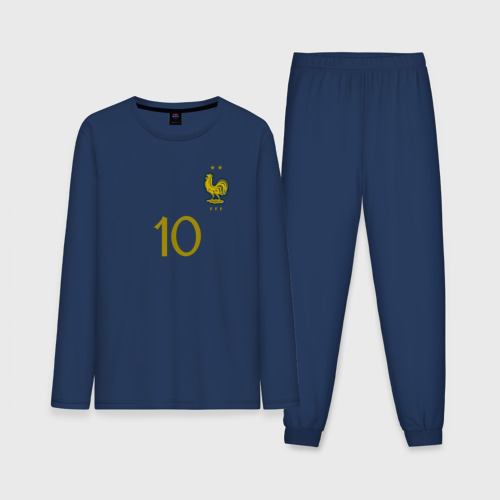 Мужская пижама с лонгсливом хлопок Килиан Мбаппе ЧМ 2022 сборная Франции, цвет темно-синий