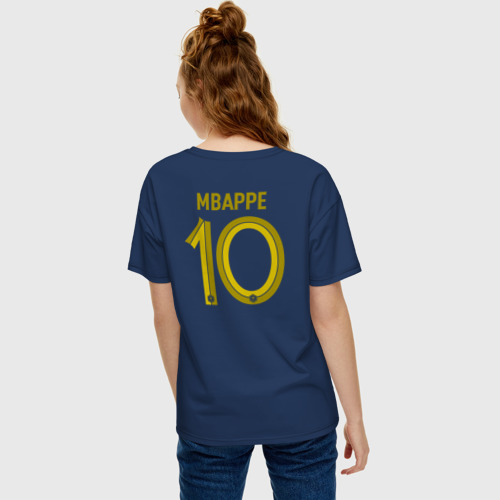 Женская футболка хлопок Oversize Килиан Мбаппе ЧМ 2022 сборная Франции, цвет темно-синий - фото 4