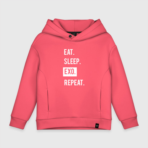 Детское худи Oversize хлопок Eat Sleep Exo Repeat, цвет коралловый