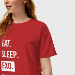 Женская футболка хлопок Oversize Eat Sleep Exo Repeat - фото 2