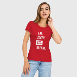Женская футболка хлопок Slim Eat Sleep Exo Repeat - фото 2