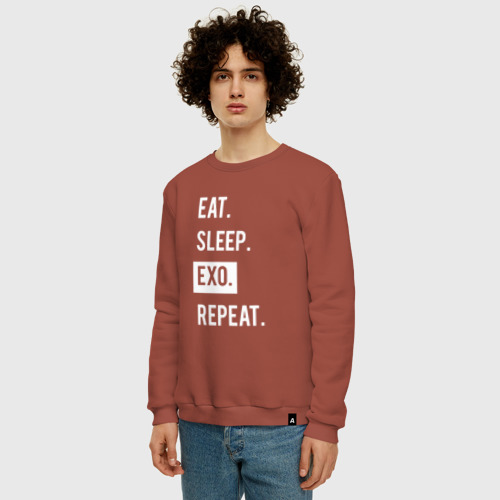 Мужской свитшот хлопок Eat Sleep Exo Repeat, цвет кирпичный - фото 3