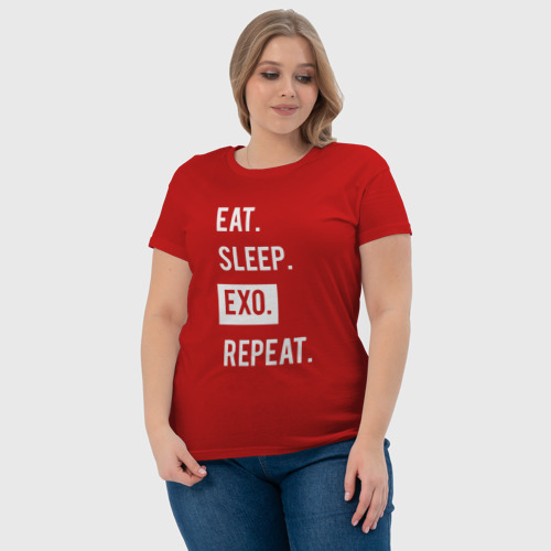 Женская футболка хлопок Eat Sleep Exo Repeat, цвет красный - фото 6