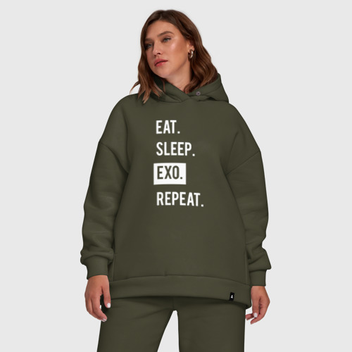 Женский костюм хлопок Oversize с принтом Eat Sleep EXO Repeat, фото #5