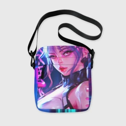 Сумка через плечо 3D Кибер-девушка неон аниме фиолетовые волосы