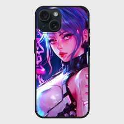 Чехол силиконовый для Apple iPhone 15 матовый Кибер-девушка неон аниме фиолетовые волосы
