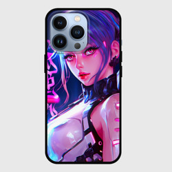 Чехол для iPhone 13 Pro Кибер-девушка неон аниме фиолетовые волосы