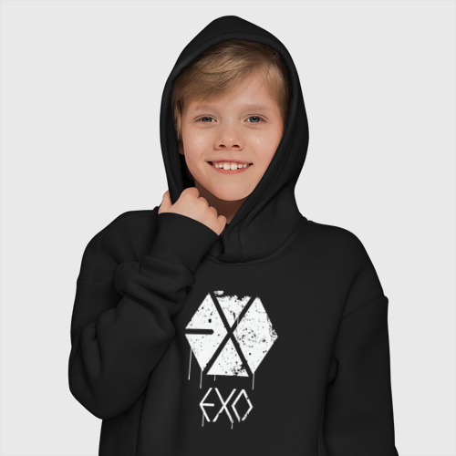 Детское худи Oversize хлопок Exo лого, цвет черный - фото 12